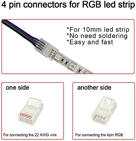 HAMRVL 4 Pin RGB Cob Led Szalag Lámpa Csatlakozó Készletek 10mm/0.39 hüvelyk Széles, Rugalmas Szalag, Solderless Terminál Kiterjesztését