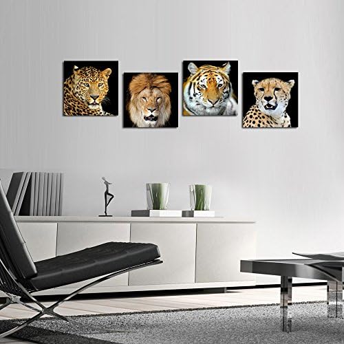 Kreative Arts - Vászon Készlet 4 Leopárd, Tigris, Oroszlán, Gepárd Kép Nyomtatási Wall Art Állat Vászon Borító Feszített Giclee Vászon