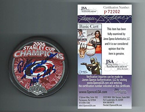 Peter Karmanos Aláírt Carolina Hurricanes 2006 Stanley-Kupa Korong Szövetség P72202 - Dedikált NHL Korong