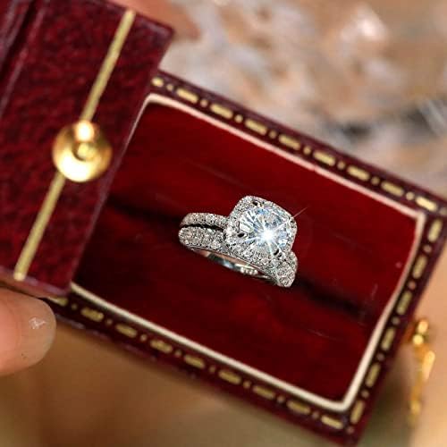 Eljegyzési Gyűrű Női Elegáns Esküvői Gyűrű Divat Ígéret Gyűrű Négyzet Alakú Cirkónia Gyűrű Gyémánt Gyűrű 2 Darab (Ezüst, 7)