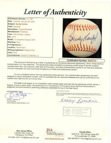 Sandy Koufax Aláírt Dedikált Baseball 60., Dodgers SZÖVETSÉG BB59745 - Dedikált Baseball