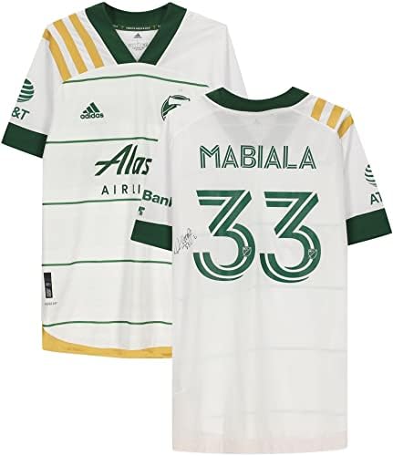 Csak meg Mabiala Portland Timbers Dedikált Match-Használt 33 Fehér Jersey a 2020-as MLS-Szezon - Dedikált Foci Mezek