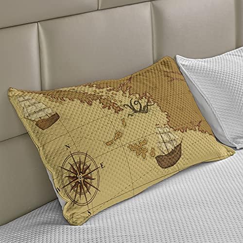 Ambesonne Kraken Kötött Paplan Pillowcover, Régi Térkép Iránytű, valamint a Hajó Kontinensen Kraken Tervezés, Nyomtatás, Standard