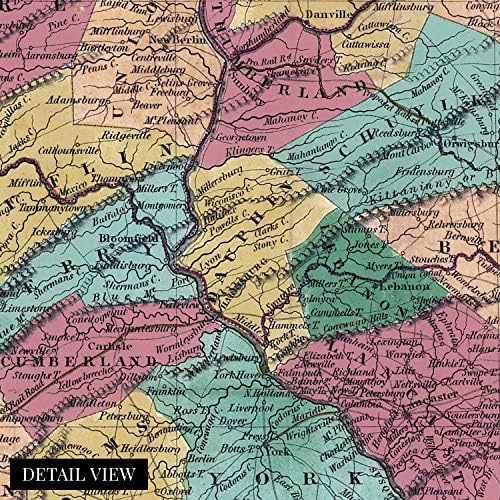HISTORIX Vintage 1829-Ben Pennsylvania Állam Térkép - 24x36 Coll Régi Térkép Pennsylvania Wall Art - Térkép Pennsylvania Állam - PA Wall Art