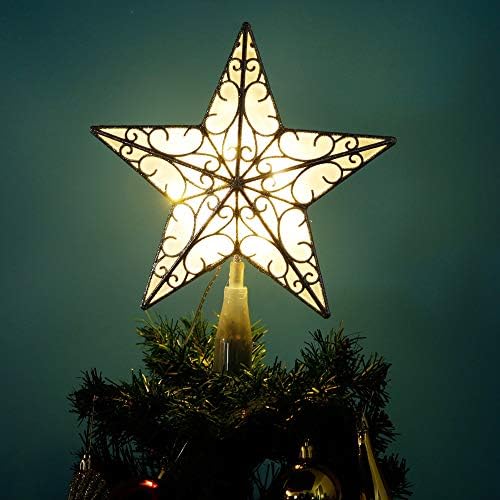 Juegoal Csillag csúcsdíszt, 10 LED-es Meleg Fehér Fény, Megvilágított fa tetején karácsonyfa Díszek, Arany