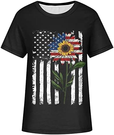 Amerikai Csíkos Napraforgó Virág Grafikus Blúz Női Rövid Ujjú Legénység Nyak Blúzok Tshirt Lányok 2023 CY