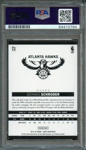 2014-15-ös NBA Karika 11 Dennis schroder-ből Aláírt Kártya AUTOMATIKUS 10 PSA Asztalon Hawks - Kosárlabda Asztalon Dedikált