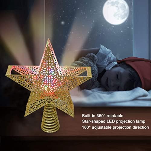 Karácsonyi Csillag Fa Toppe Kivilágított Beépített LED Többszínű Forgó Lámpák, 3D Pentagram Arany Bevonatú Csillag Treetop Csatlakoztassa