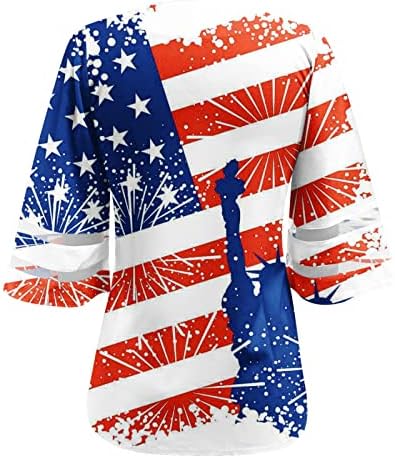 Tini Lányok Kulcslyuk Háló Patchwork Tee USA Zászló, Napraforgó Virág Maximum Tshirts 3/4 Bell Ujjú V Neck Tee póló JW