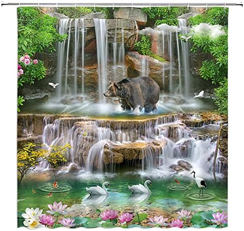 JIRGIXA Erdei Vízesés zuhanyfüggöny a Természet Zöld Trópusi Esőerdő Vadon élő Állat, Madár, Medve, Virág, Tavaszi, Nyári Táj