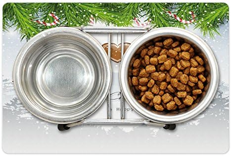 Ambesonne Karácsonyi Pet-Mat az Étel, a Víz, a Mézeskalács Cookie-k Lóg a Fenyő Ágai Erdő Sziluett, Téglalap Csúszásmentes gumiszőnyeg