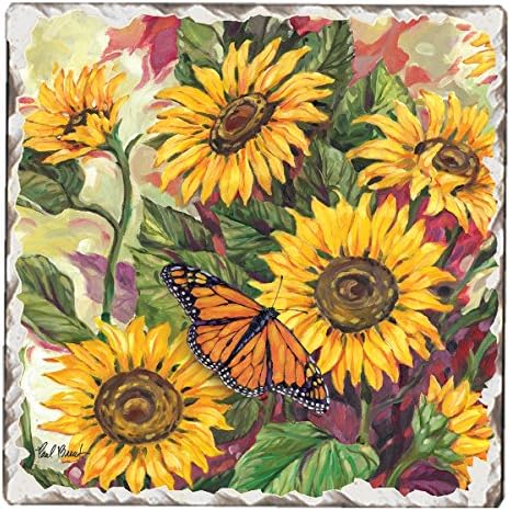CounterArt Napraforgó & Monarch Butterfly 1 Csomag Egységes Nedvszívó Kő Hullámvasút Védő Parafa Háttér Gyártott Az USA-ban 4 Tér,