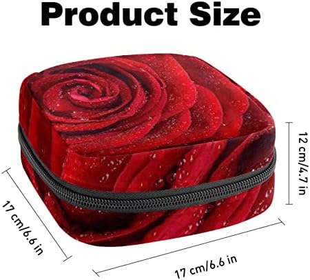 Menstruációs Pad Táska Cipzárral Egészségügyi betét Táska Tampon Gyűjteni Női Táskák Lányok (Vörös Rózsa Virág)