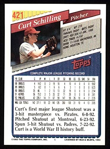 1993 Topps 421 Curt Schilling Philadelphia Phillies (Baseball Kártya) NM/MT Phillies