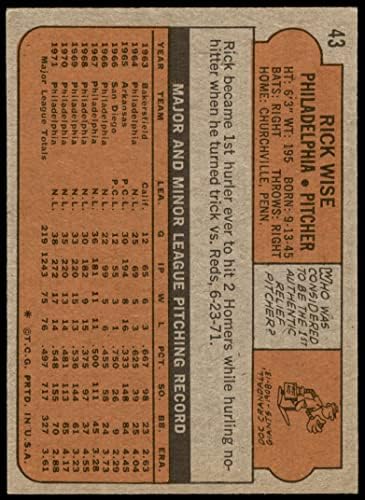 1972 Topps 43 Rick Bölcs Philadelphia Phillies (Baseball Kártya) EX Phillies