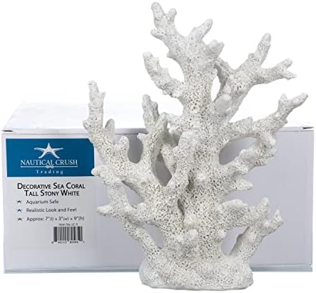 Dekoratív Tengeri Korall-Fehér - Strand lakberendezés - 9.5 H x 7,5 W x 3.5 - Ál-Korallzátony Dekoráció - Gyanta Korall Díszítéssel - Fehér