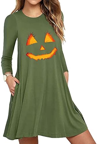 NOKMOPO Plus Size Flitteres ruhában Halloween Tök Arcát Nyomtatás Hosszú Ujjú Vékony Ruha