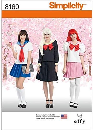 Az Egyszerűség 8160 Anime Iskola Lány Cosplay Varrás Minta, 3 Jelmez Méretek 14-22