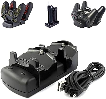 Kailisen Playstation 3 Kontroller Töltő PS3 / PS3 Move / PS4 Dokkoló-Töltő Állomás, USB-Kábel, [Dual Slot] Töltés Dokkoló Állomás, Cserélhető