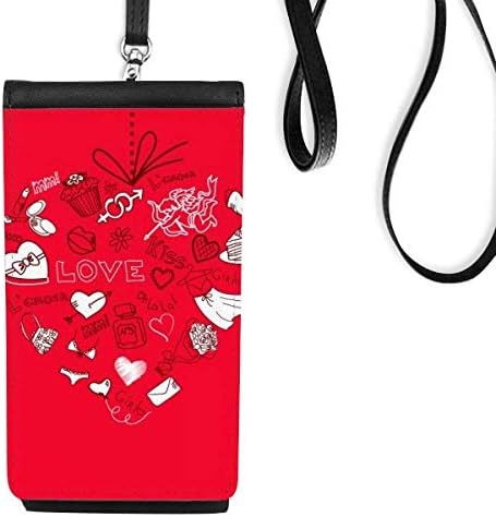 Valentin Napi Piros Fehér Szív Phone Wallet Pénztárca Lóg Mobil Tok Fekete Zseb