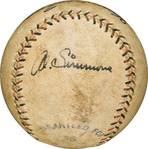 Gyönyörű Jimmie Foxx & Al Simmons Kettős Aláírt Baseball Merész Sweet Spot PSA DNS - Dedikált Baseball