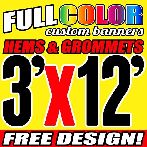 3 X 12' Színes Nyomtatott Egyedi Banner 13oz Vinil Ildikó & Végtelenített Ingyenes Design By BannersOutlet USA-ban