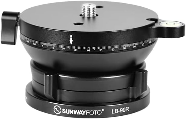 Sunwayfoto LB-90R 90mm Alacsony Profil Szintező Alap Állvány w Pillangó Zár Gallér & Gördülés Felső Lemez +/-15° - ban Dönthető