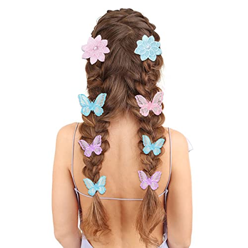 18 Db Pillangó Virág Haj Klipek 3D Hímzés hajcsatot Puha Csipke Haj Íjak a Nők, Lányok, Elegáns Csipeszt(Multicolor)