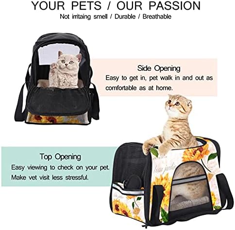 Kisállat Szállító Élénk Sárga Akvarell Napraforgó Régi Leveleket Minta Puha Oldalú Pet Travel Fuvarozók számára a Macskák,Kutyák,