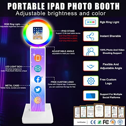 Hordozható iPad Photo Booth,RXFSP Önarckép photobooth Gép 12,9 iPad,RGB Gyűrű Fény,Reklám, világító Doboz,Ingyenes Egyéni Logó,Távirányító,Repülés