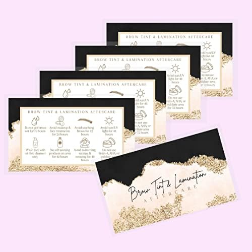 Szemöldök Színárnyalat, valamint Laminálás Utógondozás Utasítás Kártya | 50 Csomag | Arany, Rózsaszín Akvarell Fólia Készlet Henna Ügyfél