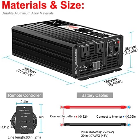 Xijia 1500W(csúcsteljesítmény 3000W) Tiszta szinuszos, LCD-Kijelző DC Inverter 24V AC 120V 60HZ Napelemes Inverter Otthoni