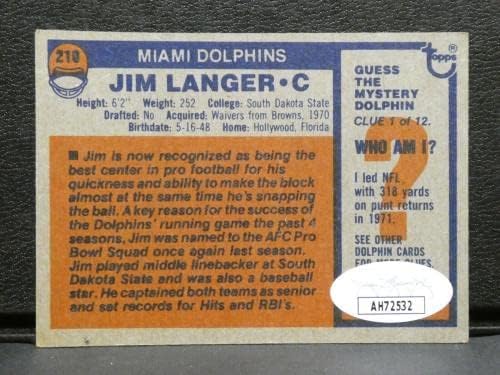 1976 Topps 210 Jim Langer Aláírt Autogramot Labdarúgó-Kártya SZÖVETSÉG COA - Dedikált NFL Labdarúgó-Kártyák
