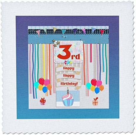 3dRose Kép 3. Születésnapi Tag, Cupcake, Gyertya, Lufi, Ajándékok. - Paplan Négyzetek (qs_359163_4)