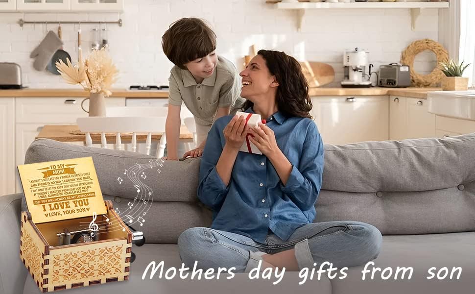 WSYEAR Anyák Napja Bithday Ajándékok Music Box Ajándékok Anya a Fiát,Kézi Hajtókar Vésett Zenei Doboz Anya Ajándékok a Fiaikat