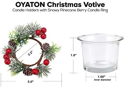 OYATON Karácsonyi Fogadalmi Gyertya Tartók Havas Toboz Berry Gyertya Gyűrű, Dekoratív Üveg Tealight gyertyatartó Készlet 2 Haza,