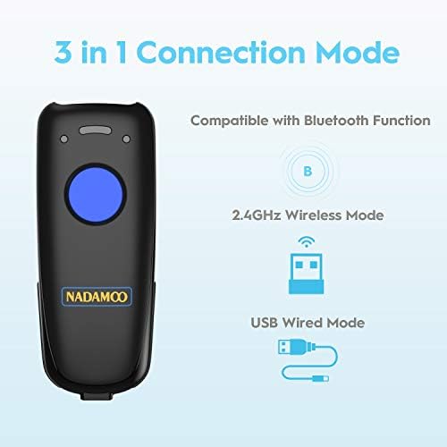 NADAMOO Vezeték nélküli Vonalkód olvasó Kompatibilis a Bluetooth, a Töltés Dock, Hordozható USB-1D vonalkódolvasó Készlet, 2.4