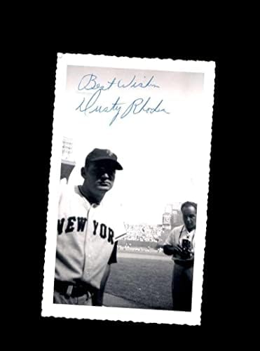 Poros Rhodes SZÖVETSÉG Coa Aláírt Vintage 4x6 1950-es New York Giants Eredeti Fotó - Dedikált MLB Fotók