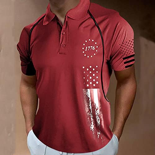 USA Zászló Hazafias Golf Polo shirt Férfi Gombot Galléros Nehéz Golf Polos Amerikai 1776 Minta Sportos Pulóver
