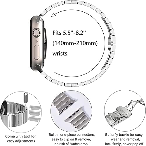 Lesz Rozsdamentes Acél szíj Kompatibilis Apple Nézni Zenekar Sorozat 8 7 SE 6 5 4, 41 mm-es 40 mm-es 38mm, Szilárd Fém Szíj Állítható Sávok