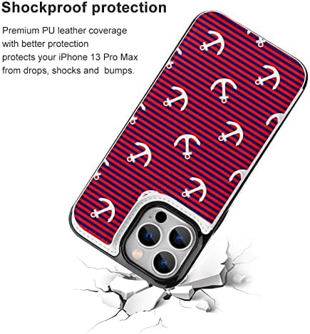 A csíkokat a Horgony Telefon Esetében Flip tok-Kártya-Tartót, Ütésálló Védő Fedél Telefon Shell Tervezett iPhone 13 Pro Max