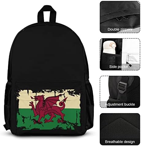 Wales Grunge Zászló Hátizsákok Meghatározza az Iskola Utazási Daypack Nyomatok Bookbag az Ebéd Táskát, tolltartót, a Nők, Férfiak