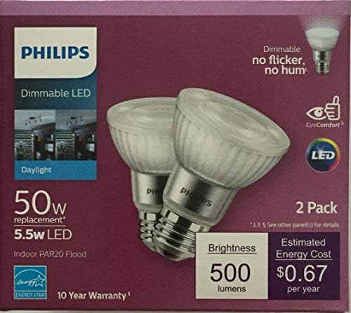 Philips LED Szabályozható PAR20 40 Fokos Beltéri Árvíz Villanykörte, 500-Lumen, 5000 Kelvin, 5,5 Watt (50 Wattos Egyenértékű), E26