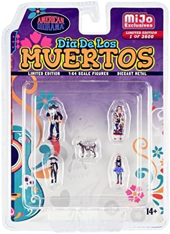 Dia de Los Muertos 5 pc Fröccsöntött Set (2 Felnőtt, 2 gyerek, 1 Kutya, Számok) Ltd Ed 3600 db a 1/64-Skála Modellek az Amerikai Dioráma AD-76509MJ