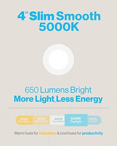 Sunco 12 Pack 4 Hüvelykes Ultra Vékony Süllyesztett LED Mennyezeti lámpa, Vékony, 5000K Nappali fény, Szabályozható, 10W=60W, Sima