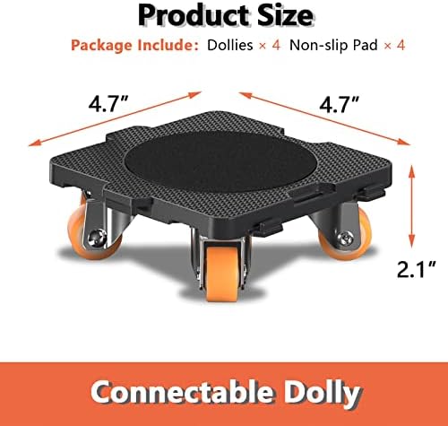 EGYHEZ 4 Csomag Bútor Költöztetők Kerekekkel, 220 Kg Kapacitás per Dolly, 360° - os Elforgatás Kerekek bútorszállító Dolly.