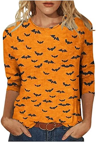 Ősszel a Nyári Felső Tshirt a Lányok 2023 3/4-Es Ujjú Pamut Sleeve Grafikus Nyaralás a Halloween Villásreggeli Laza Fit Póló XO