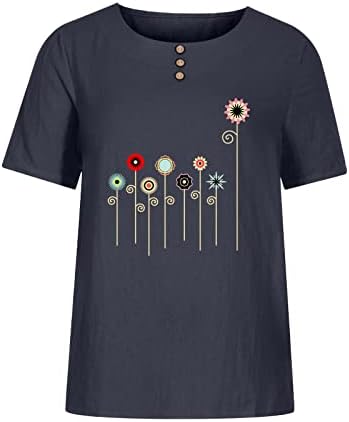 Női T-Shirt Rövid Ujjú 2023 Legénység Nyak Csónak Nyakú Pamut Ágynemű Grafikus Gombot Le a Felső Póló Női 7D