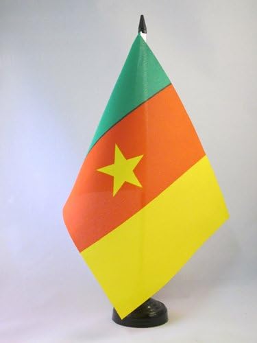AZ ZÁSZLÓ Kamerun Táblázat Zászló 5 x 8 - Kameruni Asztal Zászló 21 x 14 cm - es, Fekete Műanyag pálca, Bázis