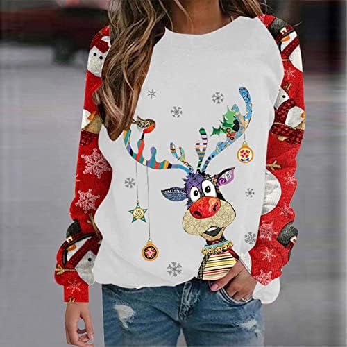 A Nők Ronda Karácsonyi Sweatshirtcolor Blockr Rénszarvas Sleeve Ünnep Pulóver Maximum Vintage Grafikus Póló Blúz